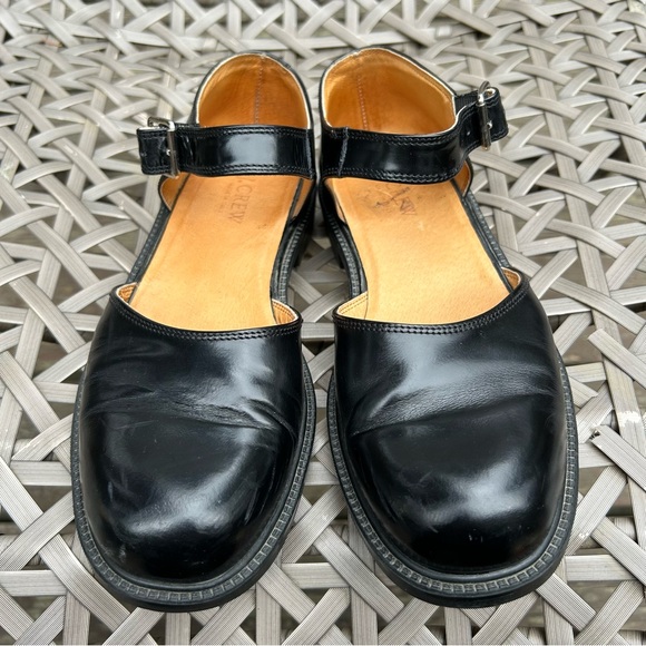 J Crew Black Leather Round Toe Buckle Ankle Strap Mary Janes Flats - Picture 3 of 9